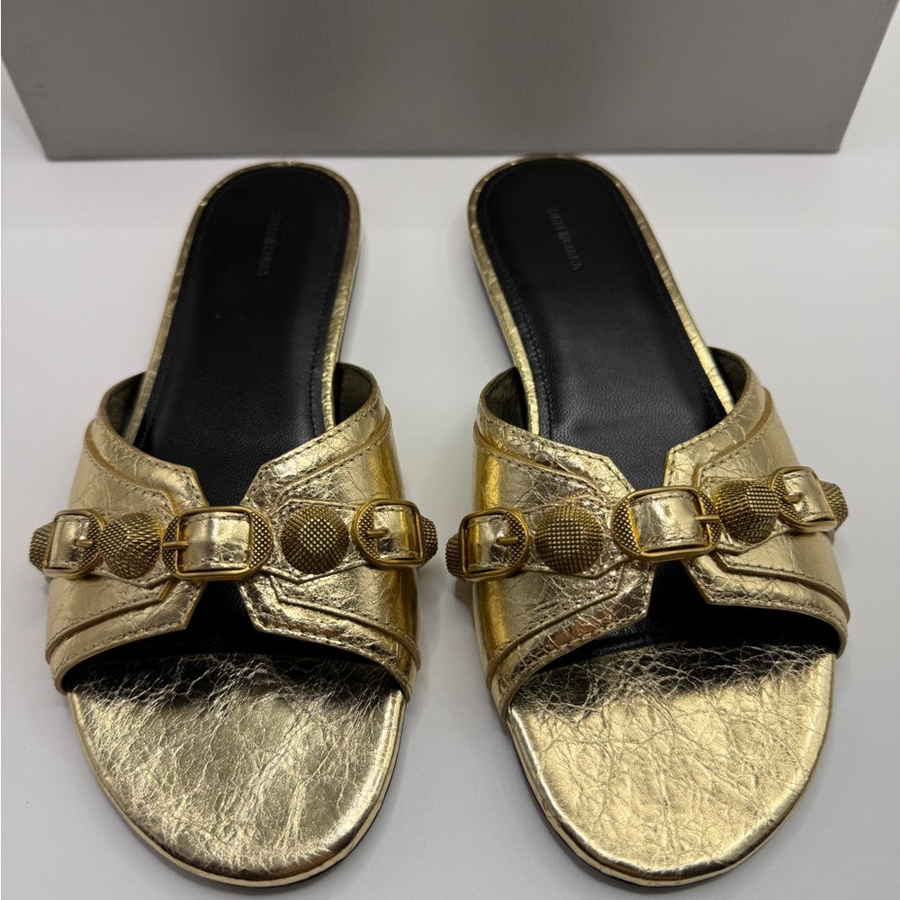 NEW Balenciaga Cagol Gold Mules with Buckle Detail size 38 fit 8 US - Picture 3 of 7